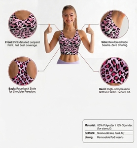 Sports <b>Bras</b> Women Leopard <b>Racerback</b> Yoga Anti-Bacterial Quick Dry Lightweight Breathable Four-Way Stretch Seamless Front Medium - Product Image 6