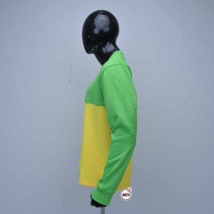 เสื้อสเวตเชิ้ตคอกลมผู้ชาย สีเขียวเหลือง ตัดต่อสี ทรงปกติ สวมใส่สบาย แขนยาว ผ้าถัก สตรีทแวร์ คุณภาพดี - Product Image 4