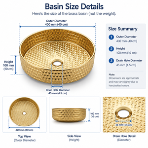 Luxury Geometric Textured Brass <b>Sink</b> Round Gold Countertop Wash Basin Diamond Pattern <b>Bathroom</b> Vessel <b>Bowl</b> Hotel Villa Decor - Product Image 5