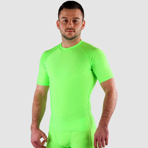 Mens Plain Neon Green Compression T-Shirt Raglan Short Sleeve Athletic Base <b>Layer</b> <b>Top</b> Custom Logo OEM ODM Wholesale Apparel - Product Image 1