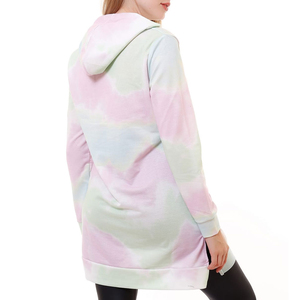 Robe sweat à capuche tie-dye pour femme, manches longues, coupe oversize, en coton tricoté avec poches, design asymétrique, idéale pour le printemps - Product Image 4