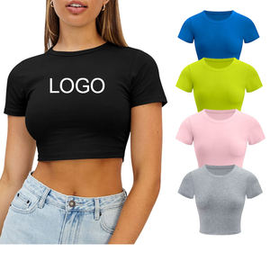 Women Y2K Baby Tee Slim Fit Cotton T Shirt Custom Logo Short Sleeve Casual Streetwear Fitted <b>Top</b> - Product Image 1