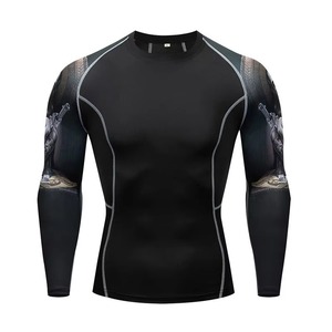 <b>Men's</b> Long Sleeve Black Sublimation Print Quick Dry Full Sleeve <b>Compression</b> <b>Shirt</b> With Skull Design Rash Guard - Product Image 2