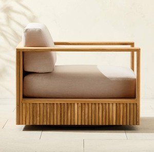 Fauteuil de salon d'extérieur pivotant en teck massif avec panneau à rainures et coussins - Product Image 3