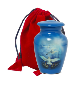 5 Birds Going to Heaven Printed Small <b>Keepsake</b> Cremation Urn for Adult & <b>Pet</b> Funeral Memorial <b>Ashes</b> - Product Image 1