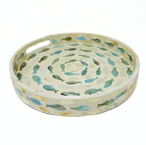 Elegante bandeja decorativa de nácar para comedor y regalos, y organizador de almacenamiento, bandeja redonda de nácar para servir. - Product Image 6