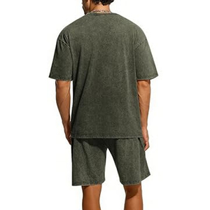 New Design Custom Men Summer Acid Wash Two 2 Piece <b>Set</b> Screen Printing Cropped t Shirt and Shorts <b>Set</b> Men - Product Image 5