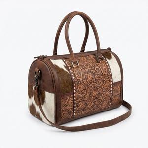 Nuevo Bolso de Hombro Mini Speedy de Piel Genuina con Diseño Floral Tallado en Tonos Marrón y Blanco, Estilo Herramientas de Moda - Product Image 2