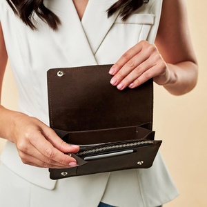 Custom Women's Genuine Leather Clutch Wallet Zipper Closure Personalized Long Travel Engraved <b>Purse</b> Eco-Friendly Linen Lining. - Product Image 4