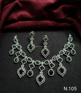 Fashionable American Diamond Square & Flower Shape Designs Silver Plated Wedding Party Wear Necklace <b>Set</b> Gifts for Women & <b>Girls</b> - Product Image 2