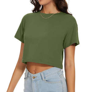 Women Cropped T-Shirt Soft Cotton Slim Fit Short Sleeve Crew Neck Casual Street Style Summer Crop <b>Top</b> - Product Image 1