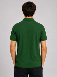 Chemise Formelle Homme Verte 100% Coton Tricotée Unie avec Logo Avant Manches Courtes Boutonnée Col Golf Uniforme Séchage Rapide - Product Image 5