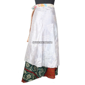 New Fabulous Two Layered Reversible New Indian Around Silk Sari <b>Wrap</b> <b>Skirts</b> Women Wear Vintage Silk Sari Long Length <b>Wrap</b> Around - Product Image 4