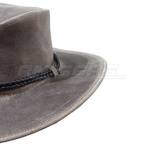 Genuine Leather <b>Western</b> <b>Hat</b> Wide Brim Distressed Gray Cowboy <b>Hat</b> Round Cord Band Adjustable Fit Outdoor Travel <b>Hats</b> - Product Image 2