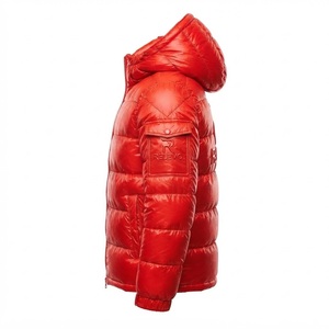 <b>Red</b> Unisex <b>Hooded</b> Puffer <b>Jacket</b> Filled Windproof Casual Winter Coat Zipper Closure Solid Color Thick Regular Fit Heat Reactive - Product Image 2
