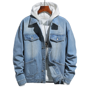 Chaqueta de Mezclilla de Moda al por Mayor para Hombre, Chaqueta Casual de Mezclilla con Bolsillos Grandes y Color Sólido para Primavera - Product Image 1