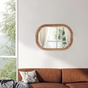 Wholesale Acacia Wood Wall <b>Mirror</b> with Carved Bird Design - Product Image 4