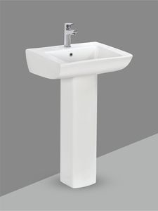 Lavabo de Pedestal Cuadrado Vitra de Lujo, Lavabo de Cerámica Montado en la Pared, Lavabo de Pie Resistente para Baño, Ideal para Proyectos de Exportación - Product Image 3