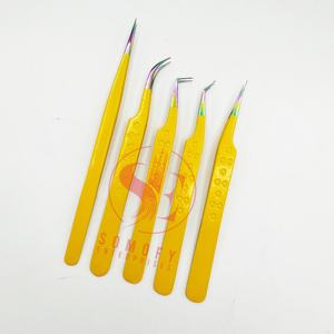 Pinzas de pestañas multipunta amarillas, el mejor agarre antideslizante de fibra de acero inoxidable, pestañas de 0,03mm, diseño de agarre de corazón, puntiagudo sostenible - Product Image 1