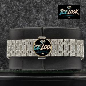 Reloj de Lujo ICE LOOK para Hombre, Acero Inoxidable, Caja Poligonal de 43 mm, Cristal de Zafiro, Cuarzo Analógico, Diseño de Joyería con Aspecto de Hielo - Product Image 2