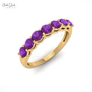 Productos de Moda: Anillo Apilable de Media Eternidad con Gema de Amatista de Corte Redondo de 3mm en Oro Amarillo Fino de 14k, Lotes al por Mayor - Product Image 5