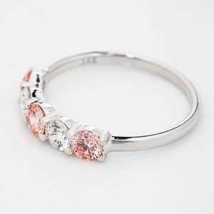 Five Stone Pink & White Lab Grown Diamond <b>Ring</b> Round Cut Diamond With 14K White Gold For Women's Proposal Gift For Girlfriends - Product Image 2