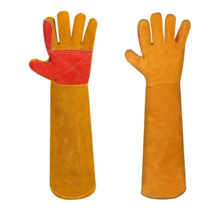 Gun Palm Cowhide Split Leather Welding Gloves Long Cuff Heavy Duty Abrasion Resistant Flame Retardant Barbeque Gloves - Product Image 1