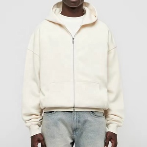 Buena Calidad en blanco Hombres Zip Up Sudadera con capucha Logotipo personalizado Liso Oversize Cremallera Color sólido Sudaderas con capucha para hombres y mujeres - Product Image 4