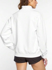 Sweat-shirt demi-zip de haute qualité pour femme, style pull en molleton de coton à col montant et fermeture éclair quart de tour - Product Image 2