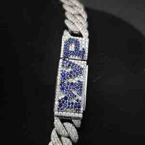 Custom Letter 925 Sterling <b>Silver</b> Trendy Hip Hop Style Unisex Gift 12MM <b>Cuban</b> <b>Chain</b> with Moissanite Diamond - Product Image 5