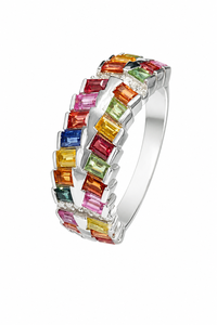 Bague multi-saphirs et diamants en argent sterling 925 KLSR12122 - Product Image 1