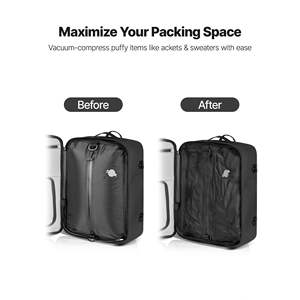 Sac à dos de voyage compressible sous vide 35L, résistant à l'eau, bagage à main, pompe à air, plusieurs poches, noir, sac personnel décontracté - Product Image 2