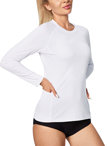 Rashguard personnalisé pour femme avec logo OEM, protection anti-UV, manches longues, éco-responsable, pour entraînement et natation, avec poches latérales - Product Image 3
