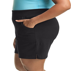 Shorts en tissu éponge pour femmes, taille mi-haute, couleur unie, coupe classique, taille élastique, style sportif, marron, Spandex/Polyester, séchage rapide, respirant - Product Image 6