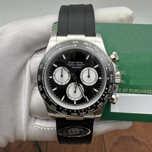 Montre chronographe en acier inoxydable de haute qualité, cadran noir, sous-cadrans blancs, lunette tachymetre vintage, mouvement ETA, style HipHop - Product Image 1