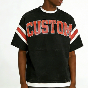 Wholesale Shirt Drop Shoulder Ribbed Crew Neck Custom <b>Tshirt</b> Acid Wash Cotton T-Shirt - Product Image 4