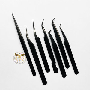 Ensemble professionnel de 6 pinces à cils en acier inoxydable noir pour extensions de cils, précision volume et isolation, OEM ODM personnalisé - Product Image 3