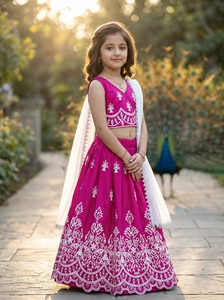 Shoryam mode enfants filles rose brodé Lehenga Choli indien ethnique fête porter jupe ensemble Dupatta mariage Diwali Festival - Product Image 5