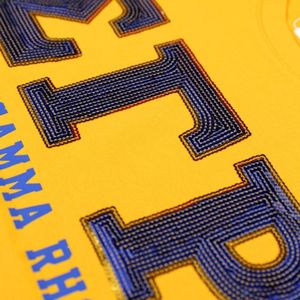 T-shirt à sequins SGR jaune avec patch, manches courtes, motif graphique personnalisé lettres grecques Sigma Gamma Rho Sorority, style décontracté et tendance - Product Image 6