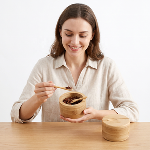 Eco-Friendly Bamboo Salt <b>Jar</b> with Spoon Dishwasher & Microwave Safe for <b>Herb</b> & Spice Storage - Product Image 1
