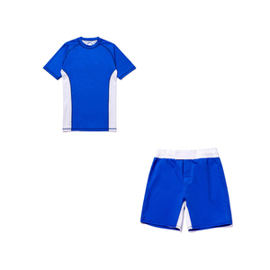 Ensemble de vêtements de combat MMA pour garçons, bleu et blanc, avec short noir, séchage rapide, coupe régulière, équipement de compression pour enfants - Product Image 2