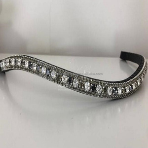 Bandes de sourcils en cuir noir et marron anglais, excellente qualité, peints avec des diamants noirs et des cristaux de nuit - Product Image 1