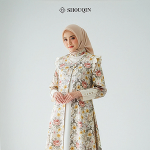 ชุดเดรสยาวมุสลิมผู้หญิงแบบ 2-in-1 ยี่ห้อ Shouqin Shireen ผ้าซาตินลายดอกไม้หรูหรา แขนยาว กันยับ ไซส์ใหญ่ - Product Image 2