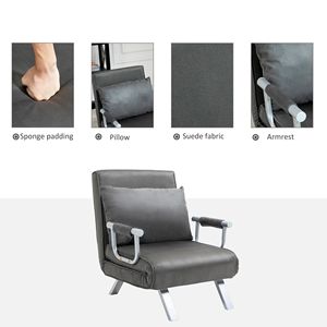 Divano Letto Convertibile Grigio Scuro, Set con 5 Posizioni, Poltrona Pieghevole Estensibile, Struttura in Acciaio, Imbottitura in Schiuma per Soggiorno - Product Image 6