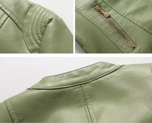 Veste de moto en cuir véritable élégante, longue, coupe-vent, imperméable, respirante, écologique, à double boutonnage, avec fermeture éclair aux poignets - Product Image 3
