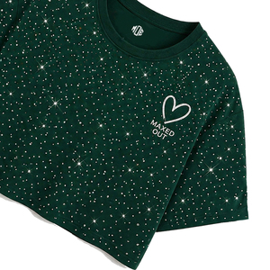 Wholesale Casual Cropped Oversized Rhinestone Tshirts Y2K Drop Shoulder Casual women's shirt Custom Logo Heavyweight 100% <b>Cotton</b> - Product Image 5