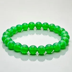 Natural Green Onyx 8mm Ball-Shaped Smooth AAA Grade Beads Trendy Unisex Gift <b>Stretch</b> <b>Bracelet</b> for Hinduism Occasions - Product Image 2