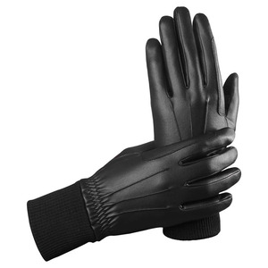 Guantes de Cuero para Dedos Completos, Térmicos, Aislantes, de Invierno, Unisex, para Ciclismo, con Cierre de Tirón, Negros y con Pantalla Táctil - Product Image 3