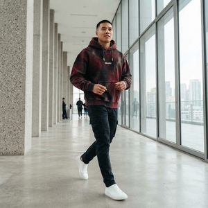 Custom Red <b>Black</b> Tie Dye Hoodie Men's Pullover <b>Sweatshirt</b> Acid Wash Streetwear Hooded <b>Sweatshirt</b> With Logo - Product Image 5