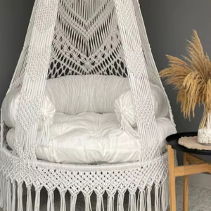 White Cotton Macrame <b>Swing</b>, Hanging Chair, Hängesessel, <b>Swing</b> Chair, Macrame Rocking <b>Swing</b> Chair, hanging chair indoor - Product Image 1